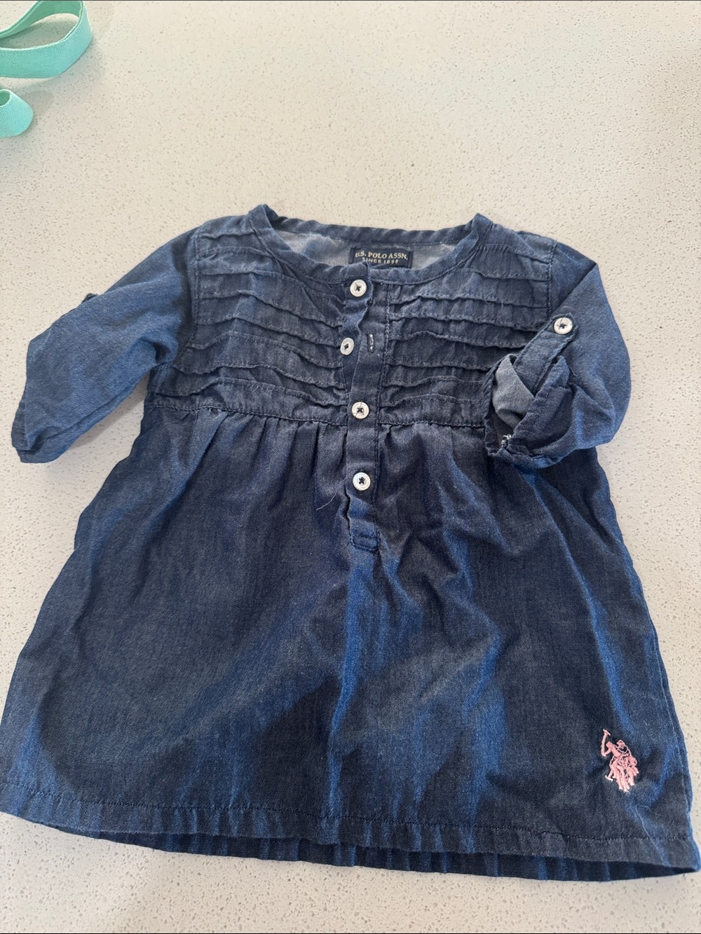 US Polo Assn. Dark Blue Denim-Style Girls' Pintuck Tunic